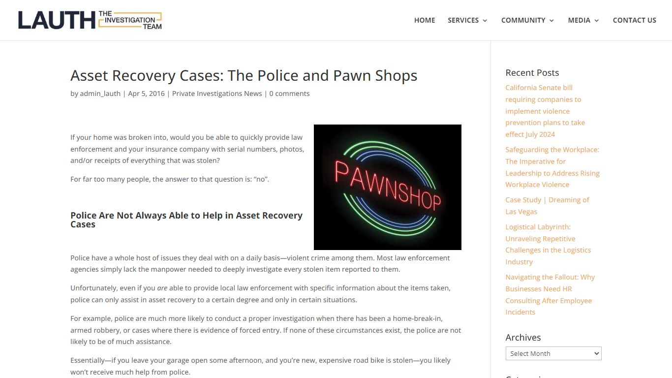 Asset Recovery Cases: The Police and Pawn Shops